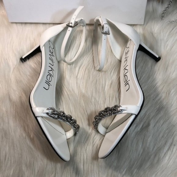 Calvin Klein" Reem 2" Ankle Strap Sandal In White Leather - Picture 7 of 16